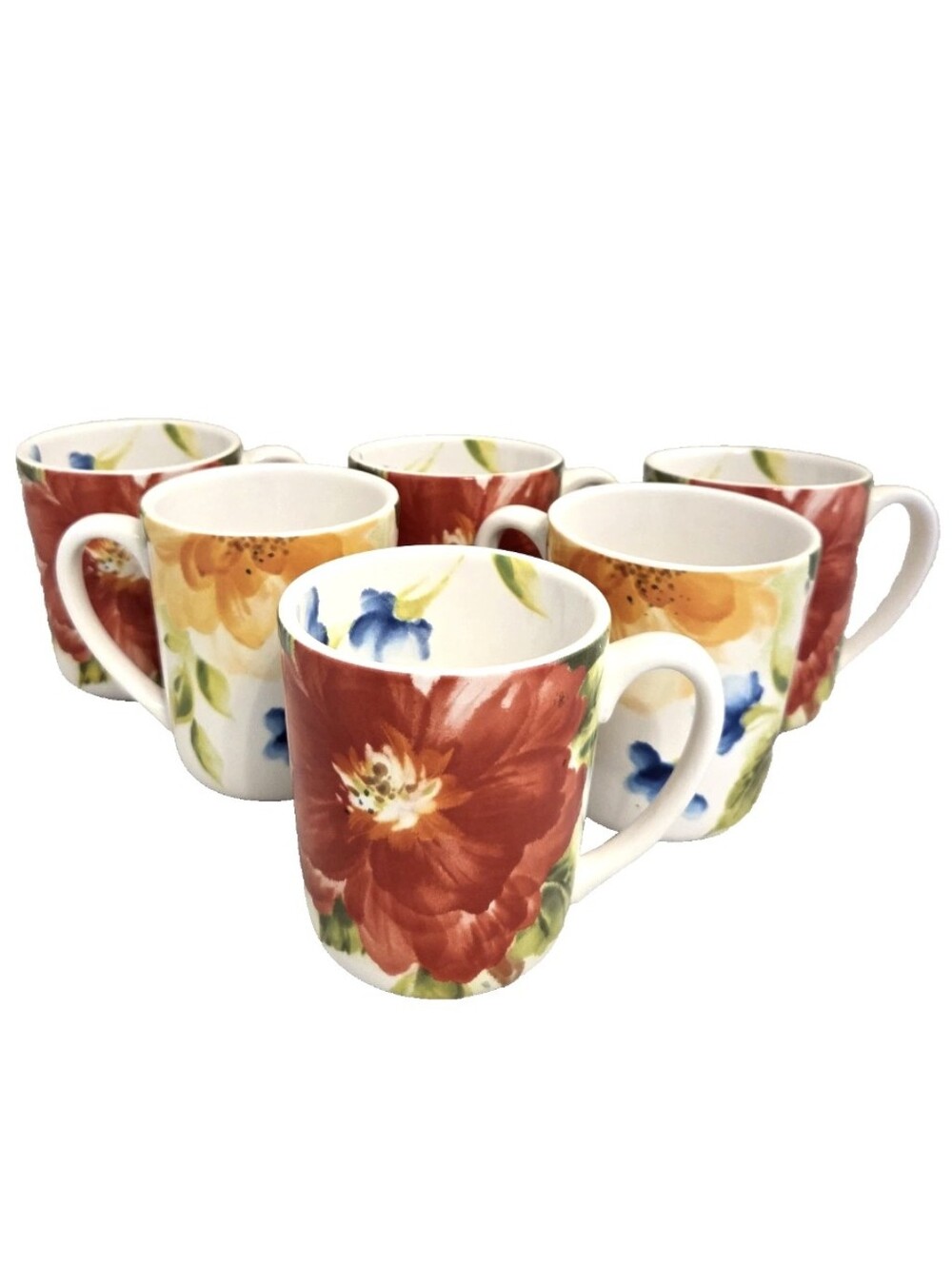 Pier 1 Imports Amelia Multi-Color Floral Ironstone 16oz Coffee Mugs Cottagecore